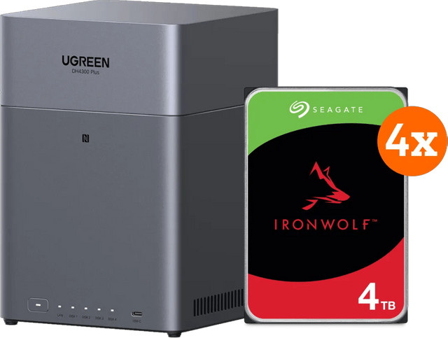 UGREEN NASync DH4300 Plus NAS met 4x 4TB Seagate Ironwolf harde schijven