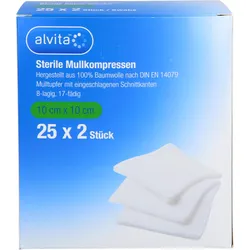 Alvita Sterile Mullkompresse 10 cm x 10 cm 50 ST