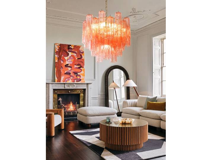 Nouvelle Tendance 2026 : Suspension LED Dimmable Rose et Blanc en Verre Artistique pour Salon