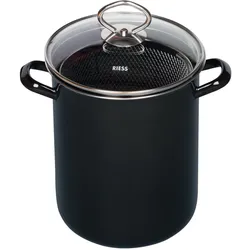 Riess Pasta-Spargeltopf mit Einsatz Ø16cm und Glasdeckel H: 27,3 Emaille schwarz