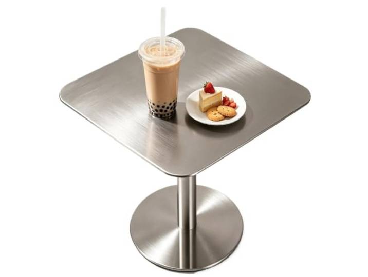Quadratischer Esstisch, Beistelltisch aus Edelstahl, Bistro-Pub-Bartisch Moderner Cocktailtisch, Getränke-Couchtisch für den Innen- und Außenbereich(80x80x105cm)