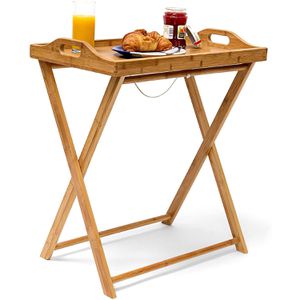 Relaxdays Serviertablett 10019136, eckig, 55x35cm, Tabletttisch aus Bambus, mit Untergestell, braun