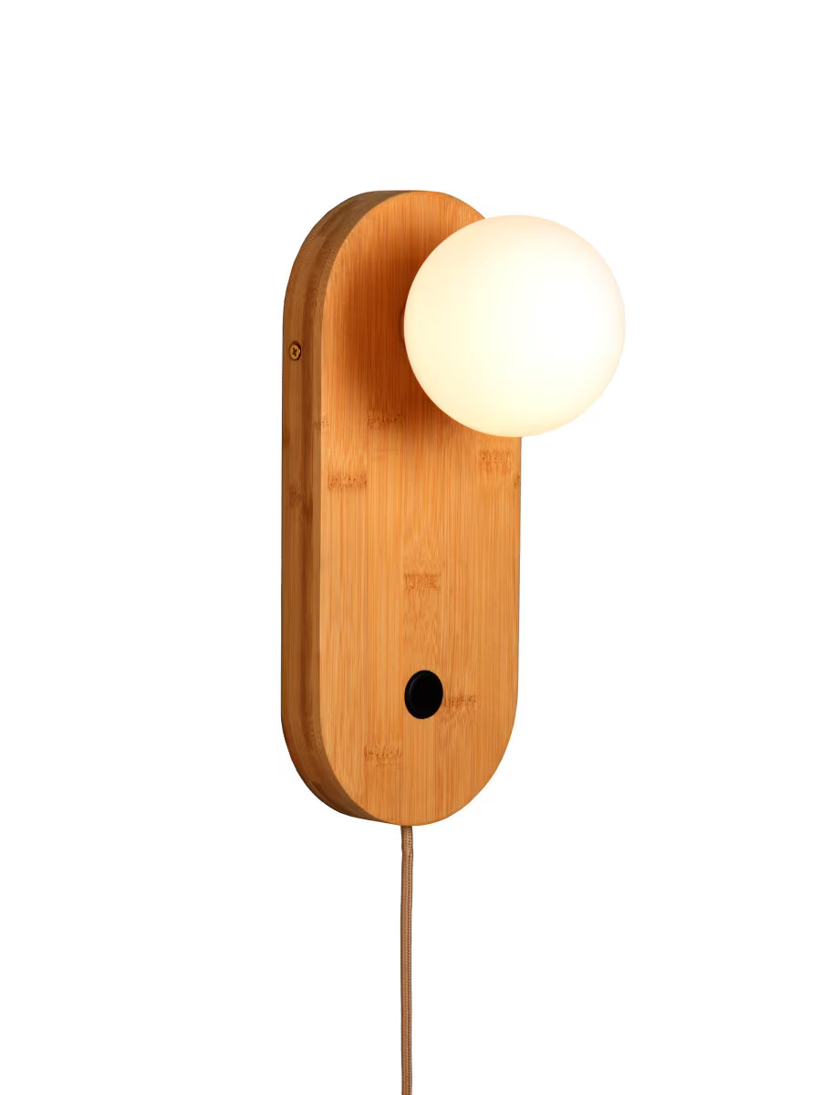 GOOD&MOJO Wandlamp Java van bamboe en glas in beige en bruin, Ø 12,5 cm