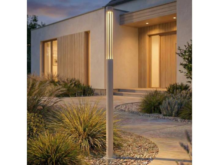 Fjorya LED-Wegeleuchte, steingrau, Höhe 90 cm, IP65 - Lindby - Terrasse - Modern - Aluminium - Einflammig
