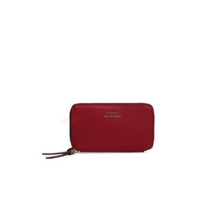 Geldbörse TOMMY HILFIGER "TH LEATHER MED ZA WALLET", Damen, rot, Leder, Basic, Kleinlederwaren, Damen Geldbeutel, Portemonnaie mit goldfarbenem Logoschriftzug