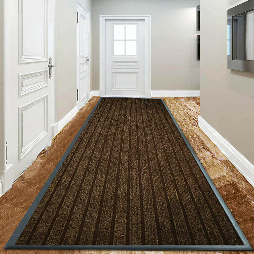 Symple Stuff Heavy Duty Dirt Trapper Door Mat & Hallway Runner – Non-Slip Indoor Outdoor Washable Rubber Backed Entrance Mat Brown Runner 80 x 300cm