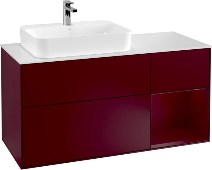 Villeroy und Boch Finion Waschtischunterschrank F401HBHB 120cm, Abdeckplatte white matt, Regal rechts Peony, Peony Matt