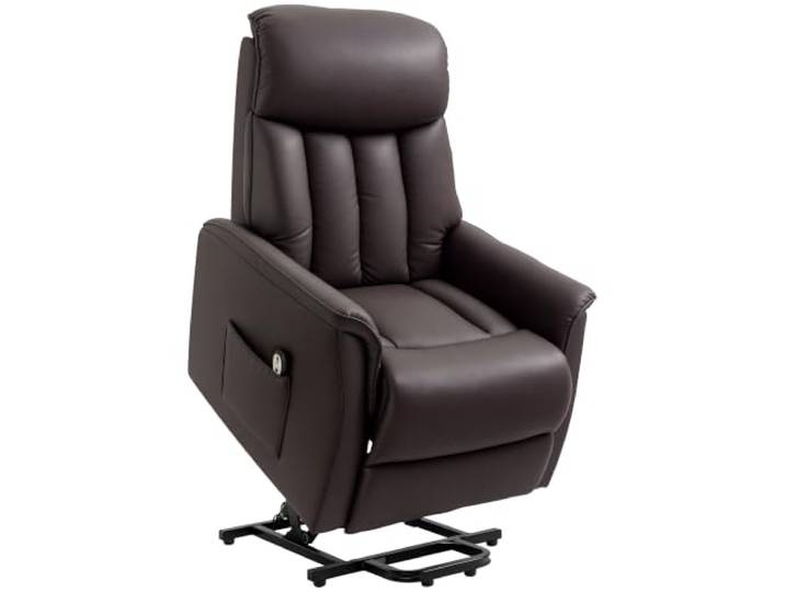 HOMCOM Relaxsessel Elektrisch Fernsehsessel mit Aufstehhilfe Braun Fernsehsessel, TV Sessel mit Fußteil, Seitentasche, Fernbedienung, für Wohnzimmer, bis 150 kg, Kunstleder