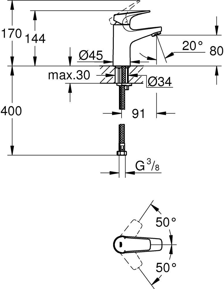 Grohe BauFlow Einhand-Waschtischbatterie S-Size