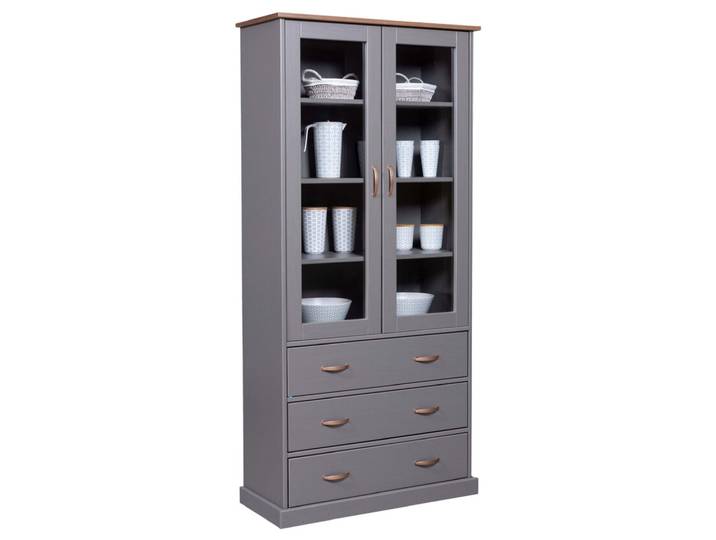 Vitrine Niclas Massivholz grau/braun 90x190x38,4 cm