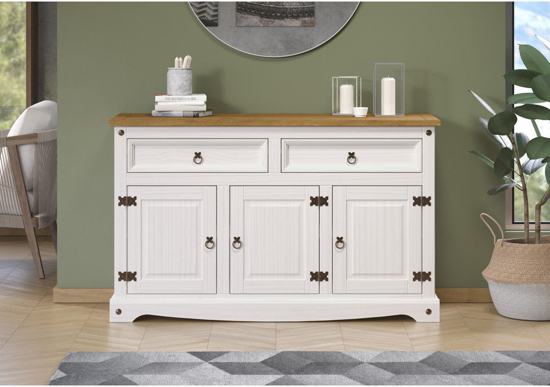 Breakwater Bay Cooksey Wide 2 Drawer, 3 Door Wooded Sideboard, White and Antique Wax Finish, Corona design White 80.6cm H X 132cm W X 43cm D