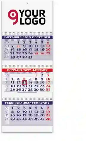 Calendario trittico 3 spirali lusso 31x86 cm carta naturale 2027 Personalizzate o neutre