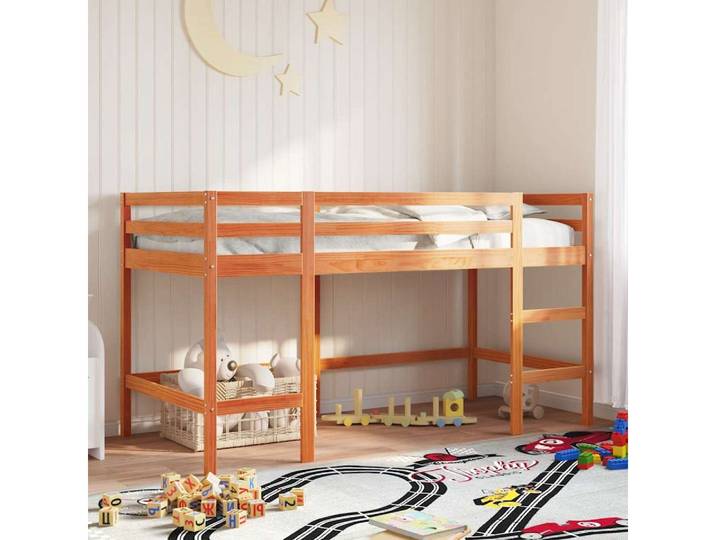 furnicato Kinderbett Kinder Hochbett Massivholz Wachsbraun 205,5x85,5x113,5 cm (1-tlg), Etagenbett mit Sicherheitsgeländer, Leiter und Platz unter dem Bett