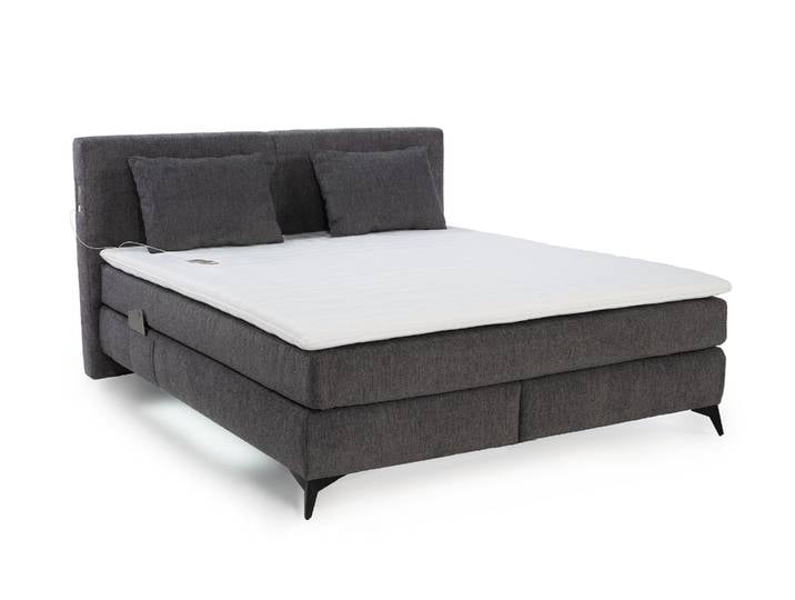 Boxspringbett 180x200 cm H4 Federkernmatratzen Bonell Topper in Chenille Dunkelgrau / 20047