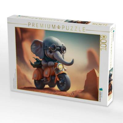 CALVENDO Puzzle Der Elefant auf zwei Rädern | 1000 Teile Lege-Größe 64x48cm Foto-Puzzle für glückliche Stunden