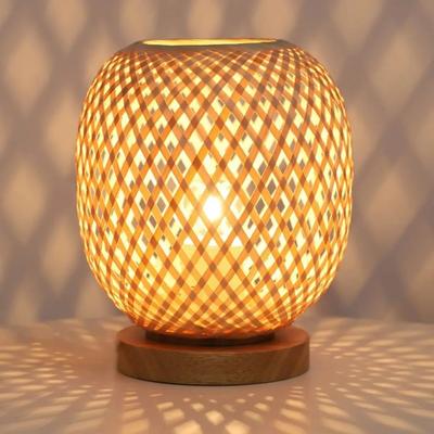 Inspire Select Bohemian Handwoven Bamboo Table Lamp, Vintage Rattan Desktop Light For Study Teahouse Bedside Natural Decor type A uk Plug