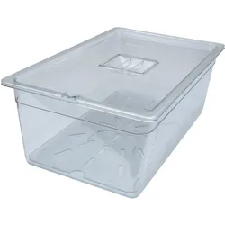 AcMax Set GN 1/1 Polycarbonat Behälter 28 Liter 200mm Deckel-Einkerbung und Abtropfeinlage