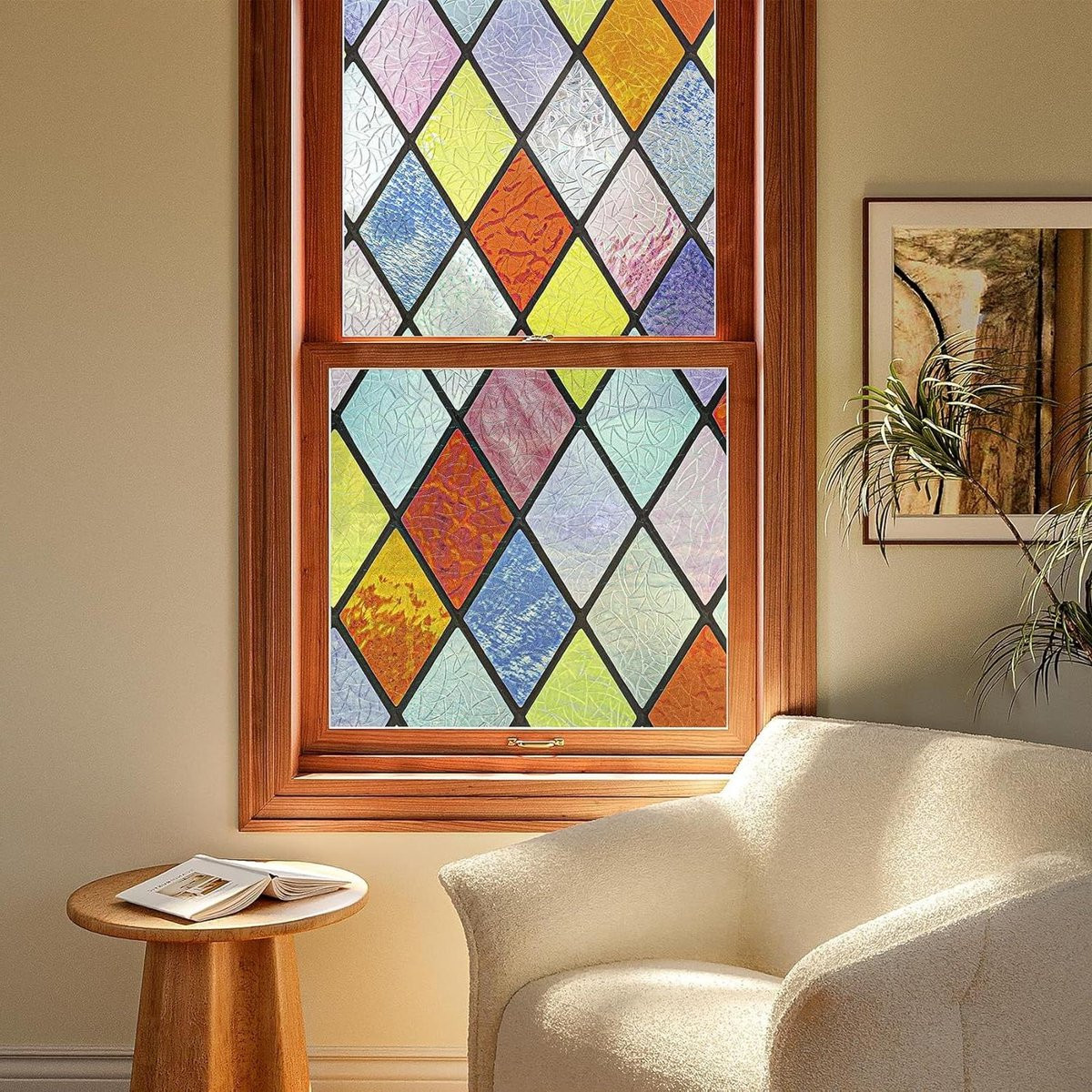 Gekleurde Raamfolie met Ruitvorm voor Privacy - Statisch Hechtend - 60 x 400 cm