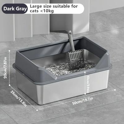 Inspired Finds KEMORELA XL Stainless Steel Covered Cat Litter Box With High Sides, Lid & Scoop dark Gray 19.69in