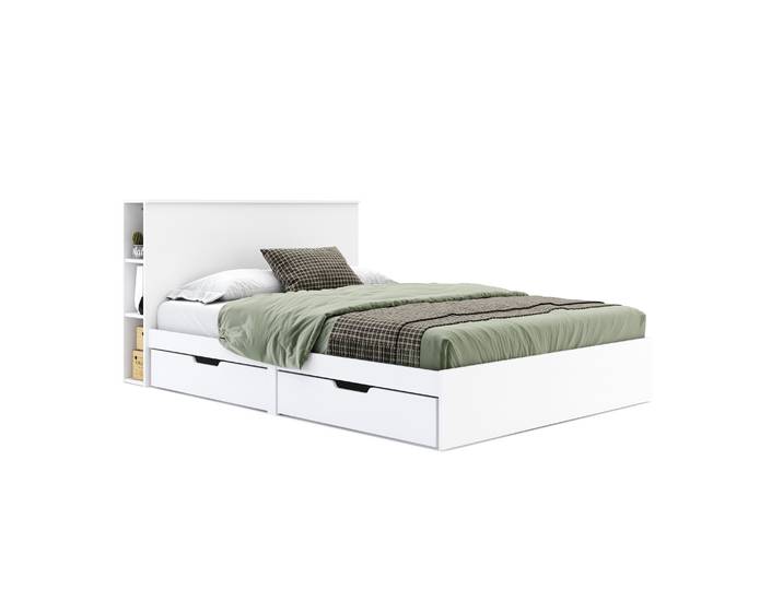 Bett Holz MARGARET mit Stauraum und Schubladen 140 x 200 cm weiss