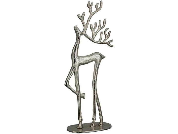 Skulptur CASABLANCA BY GILDE Figur Nordy silberfarben , silber (silberfarben), B:15,5cm H:37,5cm T:8cm, Aluminium, Dekofiguren, Skulptur, Rentier Dekofigur Weihnachten Winter Geweih Tischdekoration