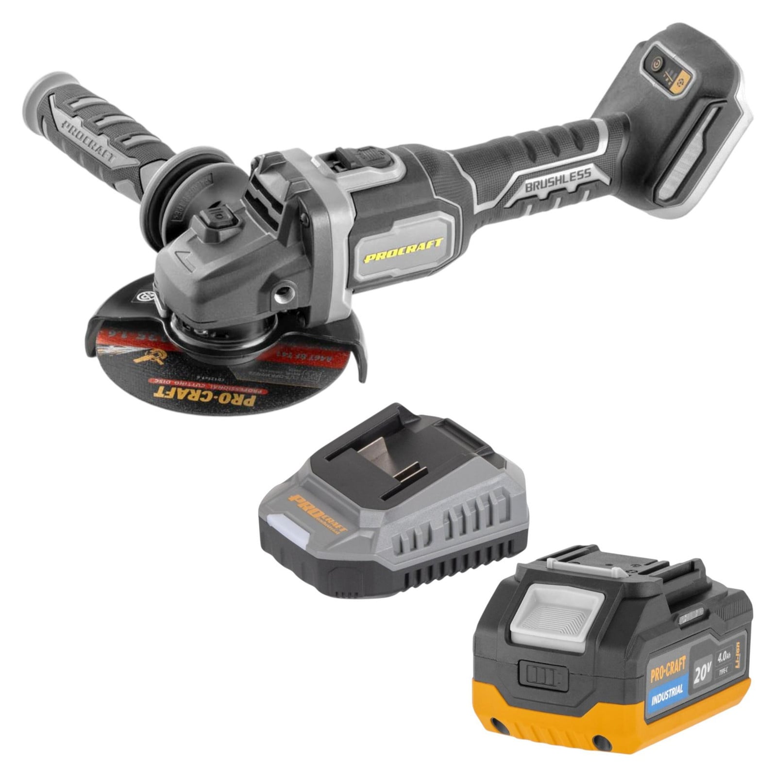 Procraft Industrial AG125Bbb accu-haakse slijper 20 V 125 mm borstelloos Solo