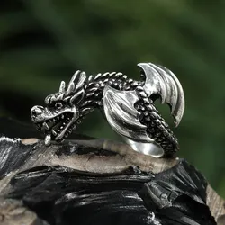 Drachensilber Drachen Ring Gothic Schmuck 925 Silber 66 - Silber