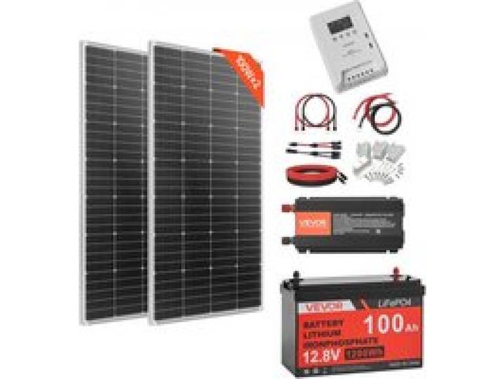 VEVOR 400W Solaranlage Komplettset, Insel Solaranlage Inkl. 2x 200W Mono-Solarpanele 12,8V 100Ah LiFePO4 Stromspeicher 40A MPPT Laderegler & 12V 1000W Wechselrichter, Photovoltaik Inselanlage für Heim