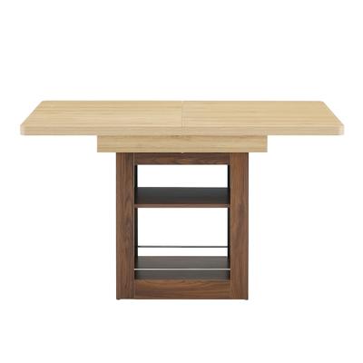 OKWISH Ausziehbarer Esstisch MDF in Holzoptik Natur/Walnuss, 130x80x75 cm bis 160x80x75 cm, mit 2 offenen Stauraumfächern