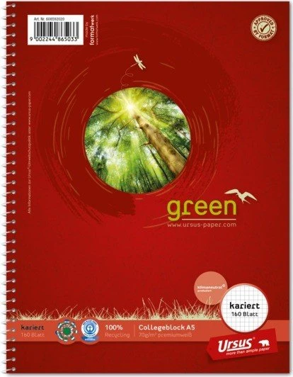 Staufen Collegeblock green Kleinformat Lineatur 5 kariert DIN A5 Innenrand