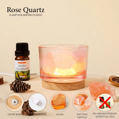 Uplift Curations AuraGlow Natural Rose Quartz Crystal Aromatherapy Lamp For Relaxation & Home Decor rose Quartz including Lamp Base