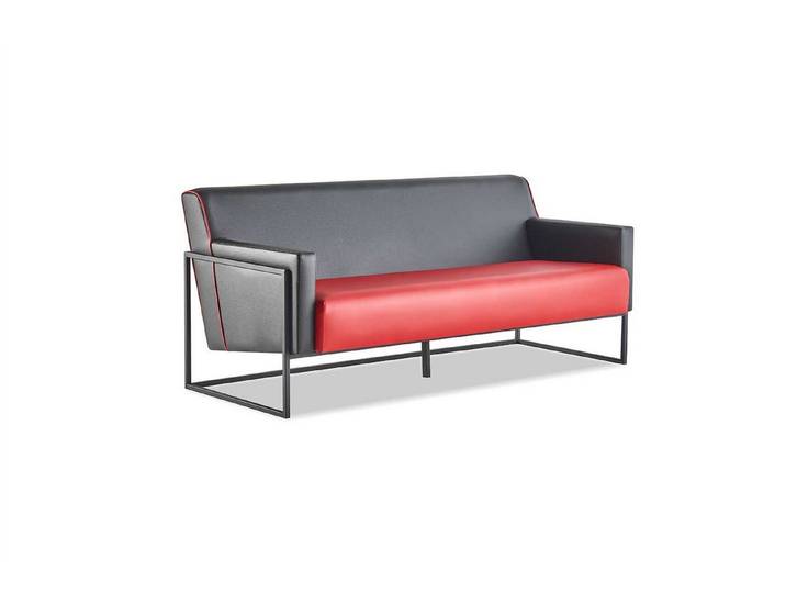 Xlmoebel 3-Sitzer Schwarzes Rot Ledersofa Modern Dreisitzig Couch Sitzmöbel, 3-Sitzer 1 Teile, Made in Europa