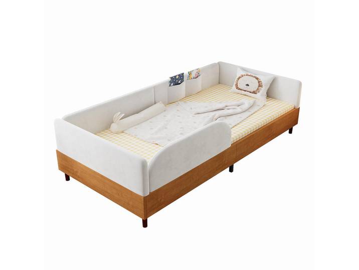 Komhtom Kinderbett 90x200cm mit Weiche Antikollisions-Schwammkante, Naturfarben, Mode, 90x208 cm, Babymöbel & Kindermöbel, Kinderzimmer & Jugendzimmer, Kinderbetten