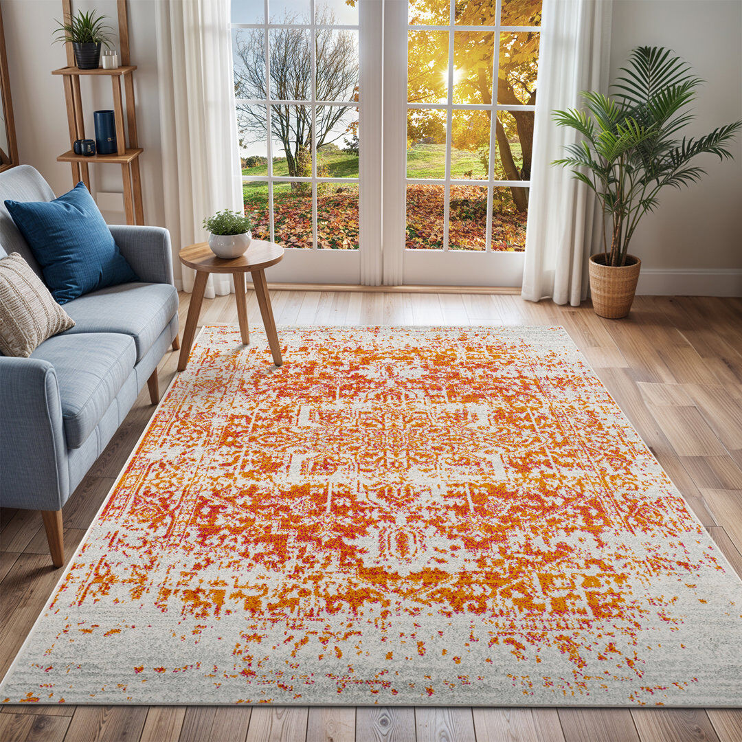 World Menagerie Selevae Oriental Area Rug Orange;Purple;Beige;Gray Rectangle 160 x 220cm