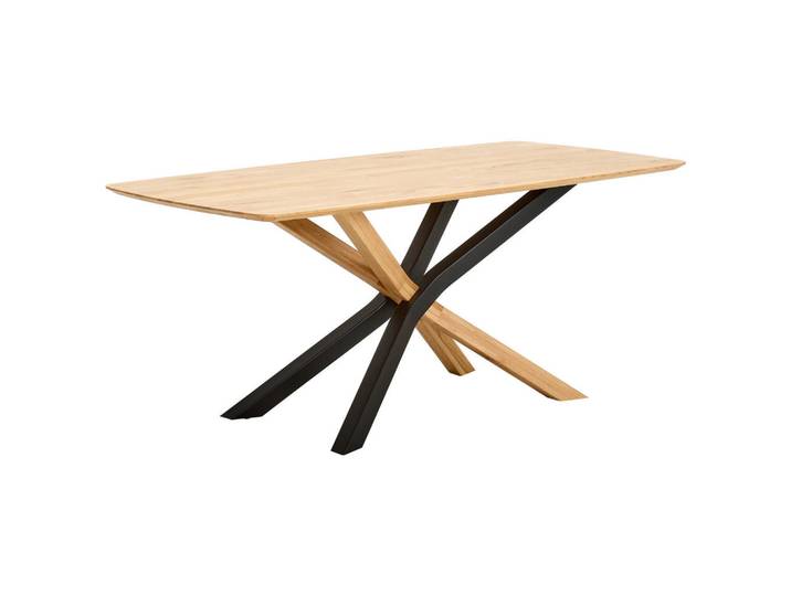 Linea Natura Esstisch, Schwarz, Eichefarben, Holz, Eiche, vollmassiv, rechteckig, eckig, X-Form, 90x75x180 cm, Esszimmer, Esstische, Esstische