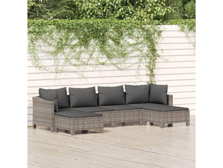 WDGJJFECNMUEHI Résine tressée imperméable Ensemble élégant 6 pièces Gris Salon de jardin 6 pieces avec coussins Gris Resine tressee Ensemble lounge exterieur modulable avec table repose-pieds,