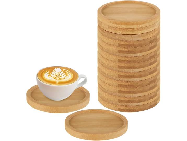 Paquet de 32 sous-verres en bambou, plateaux à soucoupes pour plantes de 3.3 pouces, décoration de bureau et de maison