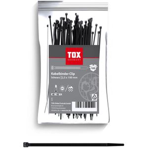 Tox Kabelbinder Clip 099600020, Kunststoff, 100 x 2,5mm, schwarz, UV-beständig, 100 Stück