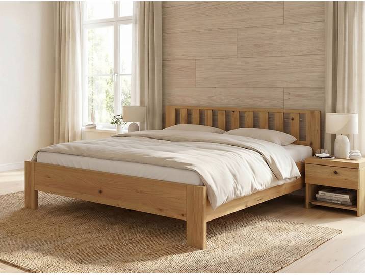 Bett „Bernhard“ aus Wildeiche Hell 180 x 220 cm Massivholz Wildeiche Hell