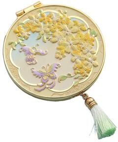 Fusion Finds Vintage Compact Makeup Mirror Portable Folding Metal Pocket Mirror For Travel & Everyday Beauty yellow