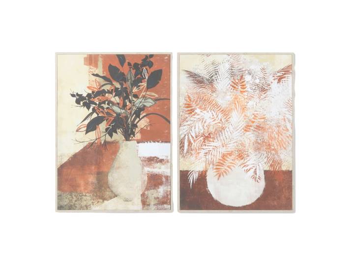 Lot 2 tableaux plante en tissu rouge 52x2x72 cm