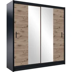 SCHWEBETÜRENSCHRANK KAYLE 203/215/61 cm 2-türig mit Spiegel Schwarz