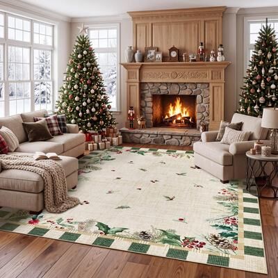 Garvee Christmas Festive Bordered Area Rugs for Living Room Bedroom