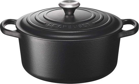 DigiRigi Gusseiserner runder Bräter 22 cm (3,3 L) - emailliert, inkl. Deckel mit hitzebeständigem Edelstahlknopf, für Induktion & Ofen, schwarz