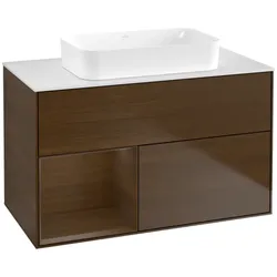 Villeroy und Boch Finion Waschtischunterschrank F651GNGN 100x60,3x50,1cm, Regal links Walnut veneer, Walnut veneer