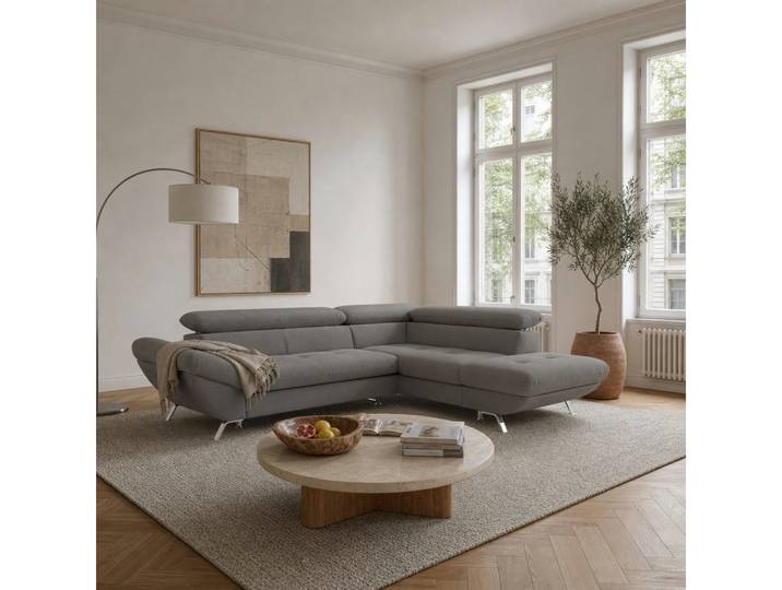 foamnova Ecksofa Breda, Ottomane links oder rechts, B 255 cm, 4 Sitzplätze, Klappbare Kopfstützen bis 88 cm, 4 Sitzplätze, schadstoffarm