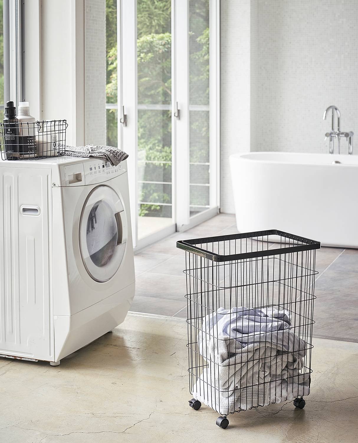 home24 Wasmand zwart metaal B: 28 cm, D: 61 cm, H: 47 cm