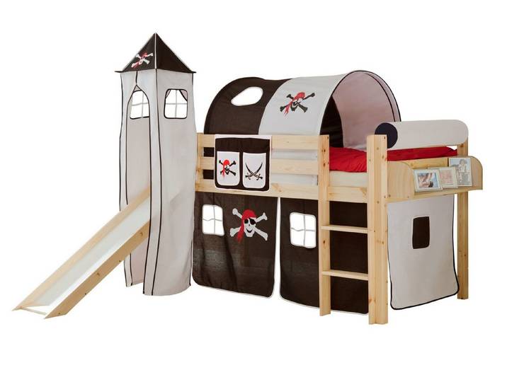 Ticaa Hochbett Rutschbett mit Turm Kasper Kiefer Natur Motiv