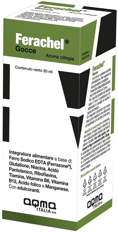 AQMA ITALIA Srl Ferachel Gocce 50 ml, Integratore ferro e vitamine gusto ciliegia