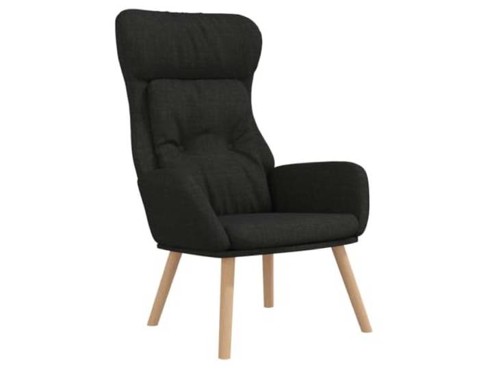 Relaxsessel Schwarz Stoff mit Metallrahmen und Gummibaumholz Weicher Stoffbezug,dick gepolstert,Metallrahmen,massives Gummibaumholz,robust und stabil,Wohnzimmer